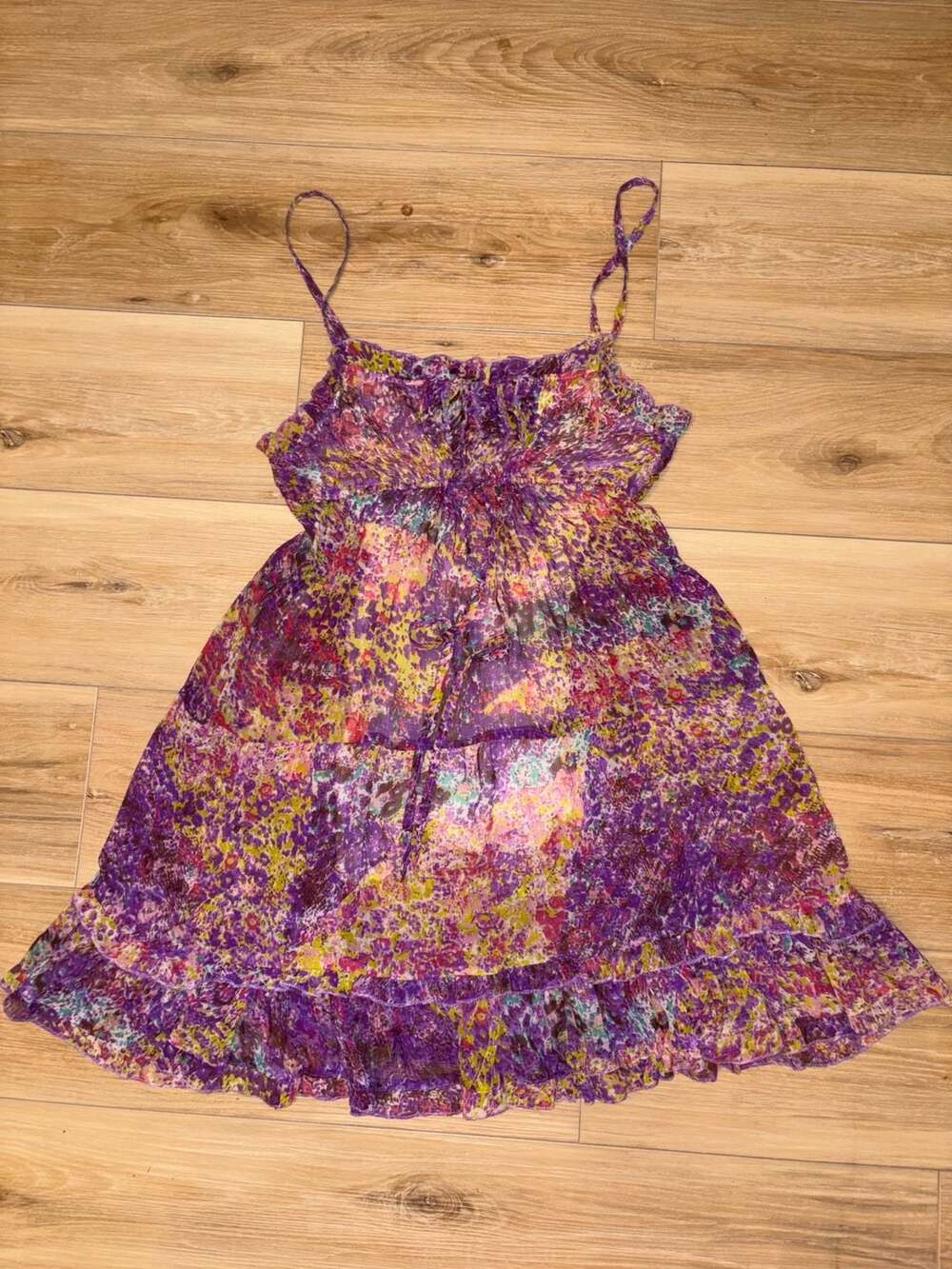 Funky People Vintage Y2K Purple Multi Floral Tiered Ruffle Cami Sundress